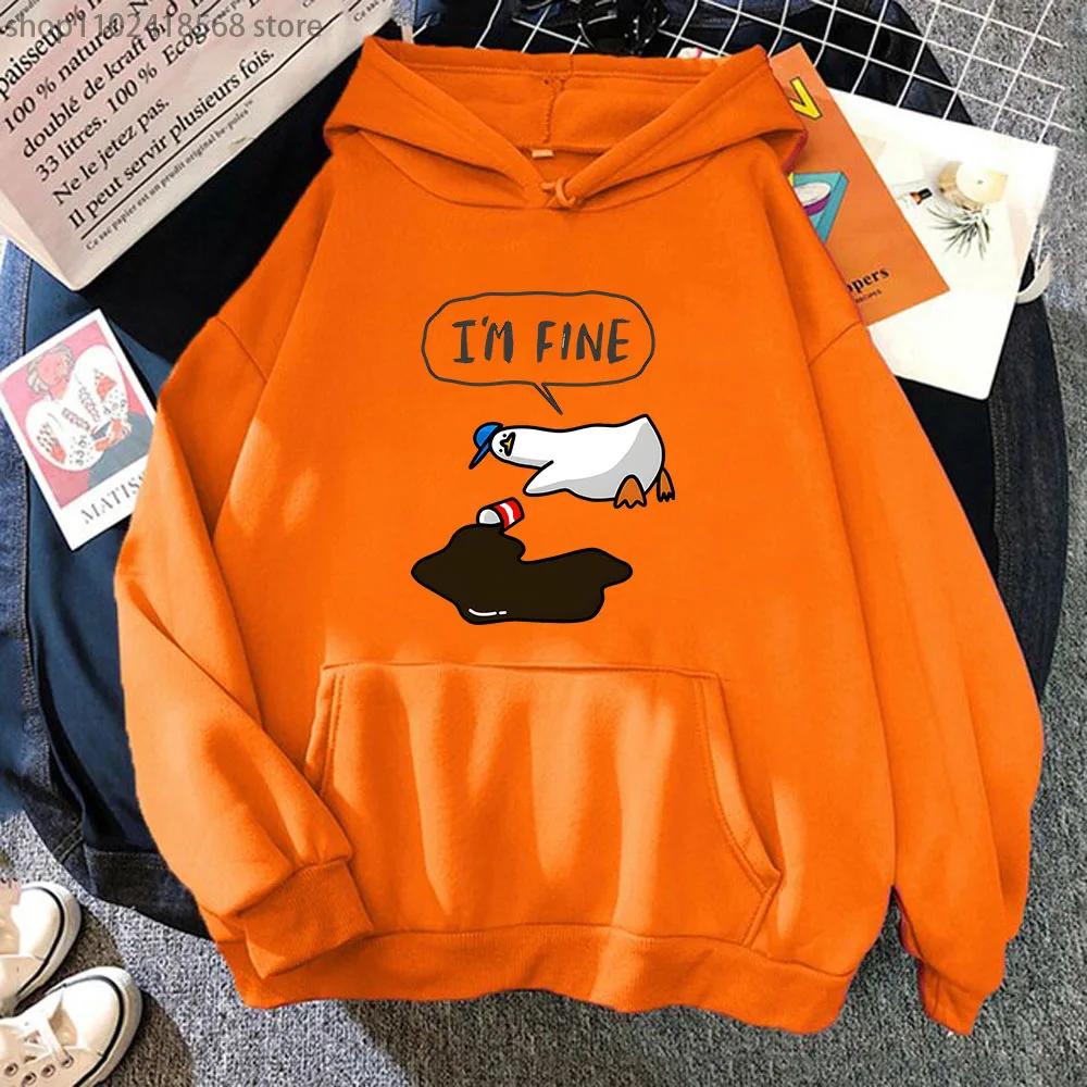I’m Fine Hoodies Duck with Spilt Coffee Sweatshirts Cartoon Anime Tracksuit Men Winter Clothes Women Tops