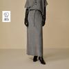 INMAN Retro Drawstring High-Waist Wool Blend Knit Midi Skirt
