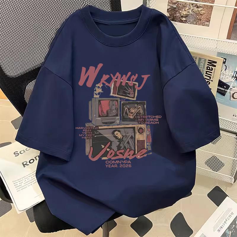 

Men s Trendy 2026 Heavyweight Cotton Short-Sleeve T-Shirt, Summer Loose Fit, Hong Kong Style Chic Top XXL [130-140 jin]