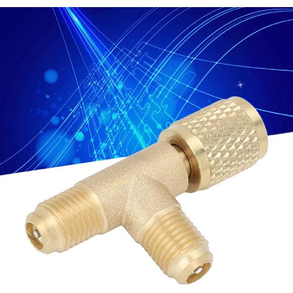 2-Piece Brass Quick Coupler Tee Adapter, 1/4 Inch SAE FFL with MFL, Refrigerant Adapter for R22 R12 R134, Vacuum Pump Manifold with Valve Core