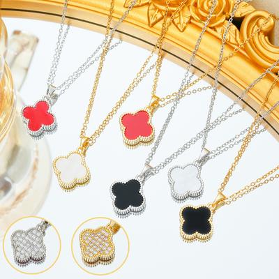 Collana Classica a Quattro Foglie di Trifoglio con Conchiglia Double-sided Catena Clavicolare Gioielli alla Moda e Versatile