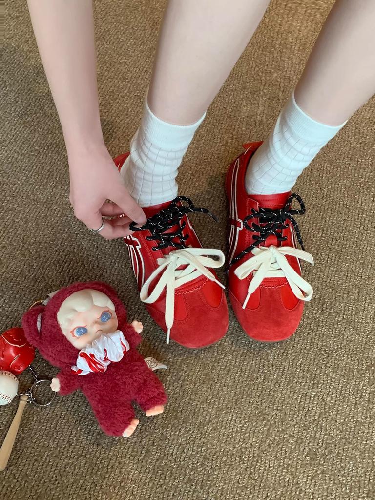 Grape mother same old Berlin magazine~ fashionable contrasting color pair of shoelaces square round head casual versatile Forrest Gump shoes German