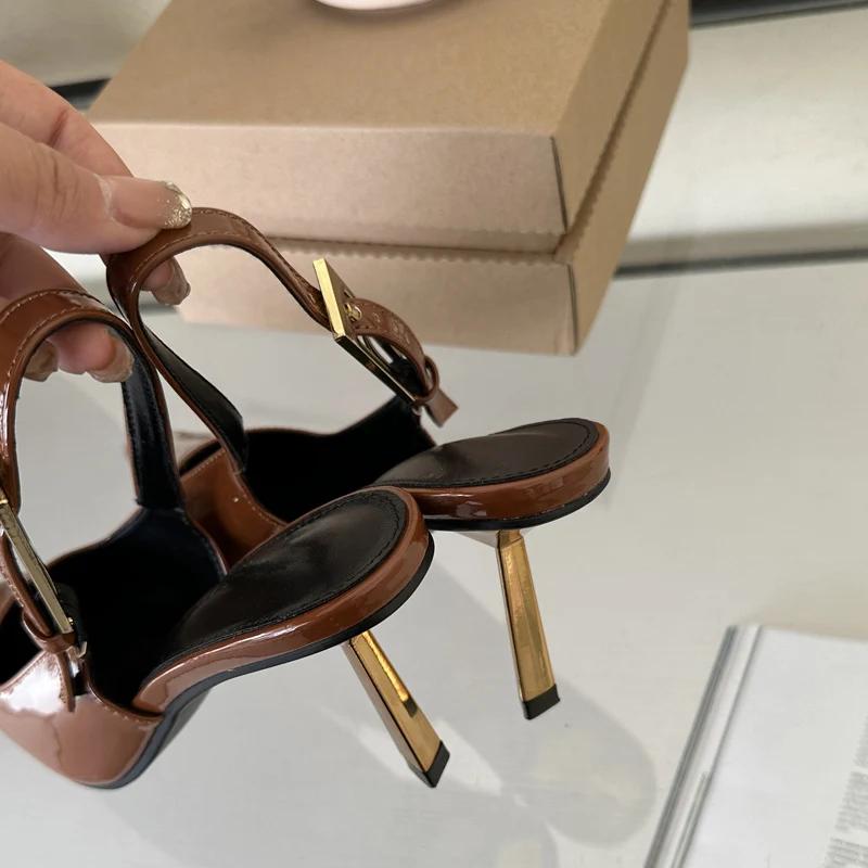 Metal Buckle Strap Women Pumps Street Style Sexy Pointed Toe Stripper Sandals Slingback High Heels Female Shoes