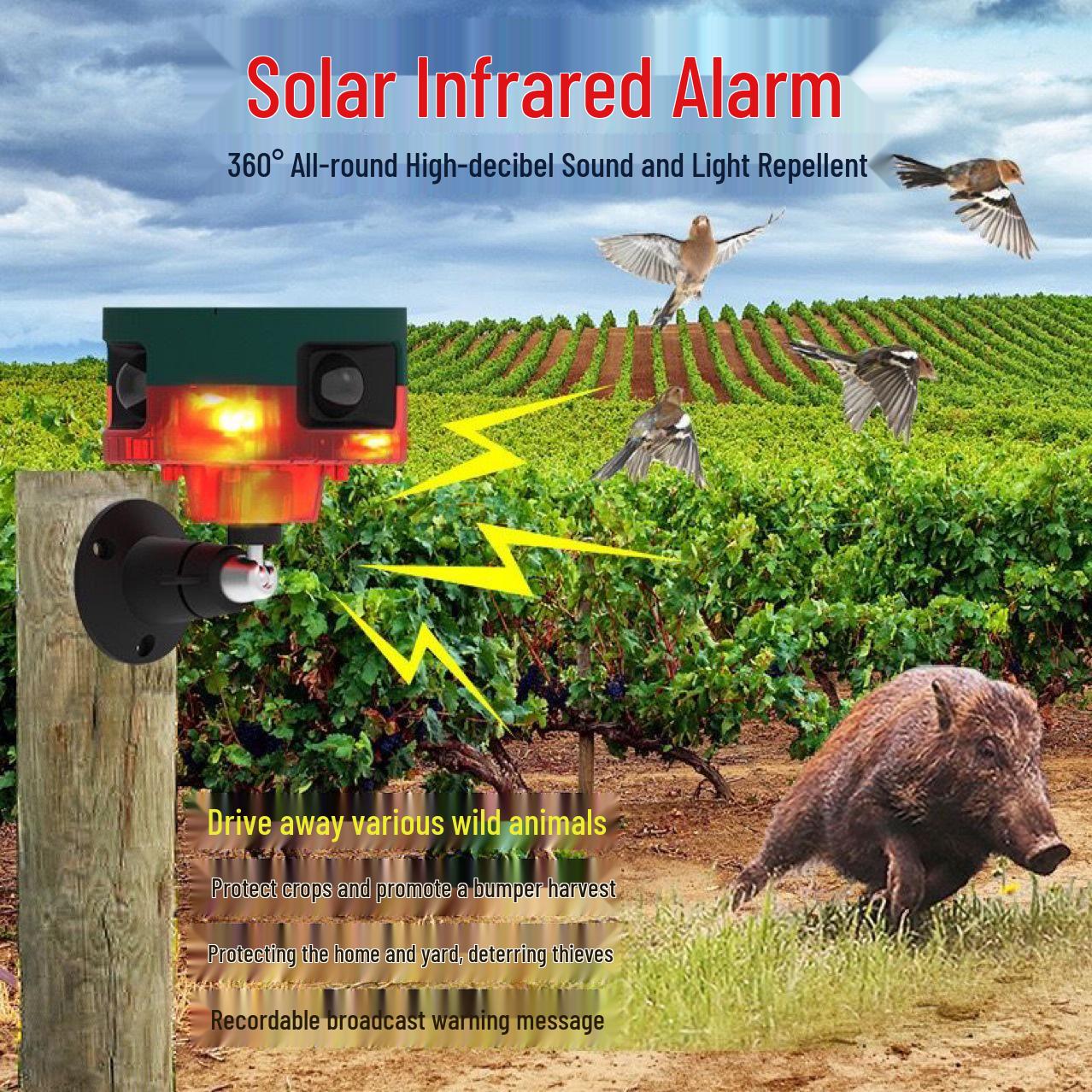 

360° Infrared Solar Alarm Animal Repeller with Sound & Light Warning and Voice Broadcast