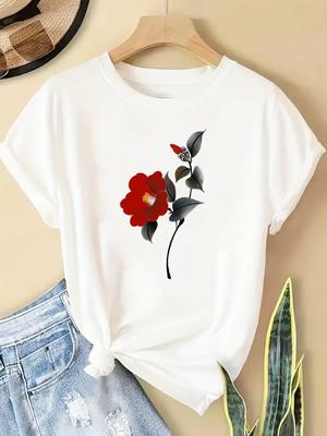 (Asian Size) T Shirt Trend Flower Cute Fashion Women Tee Top Clothing Casual Printed Lady Female Graphic  Short Sleeve T-shirts