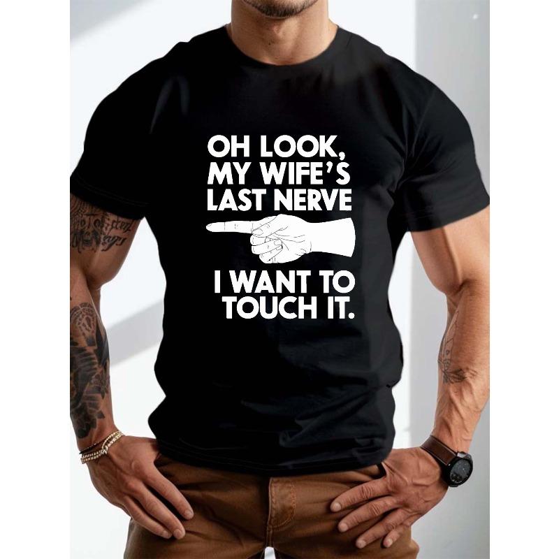 

European sizes Plus Size Men s T-Shirt with Wife s Last Nerve Graphic Print - Casual Crew Neck Cotton Tee with Slight Stretch S чёрный