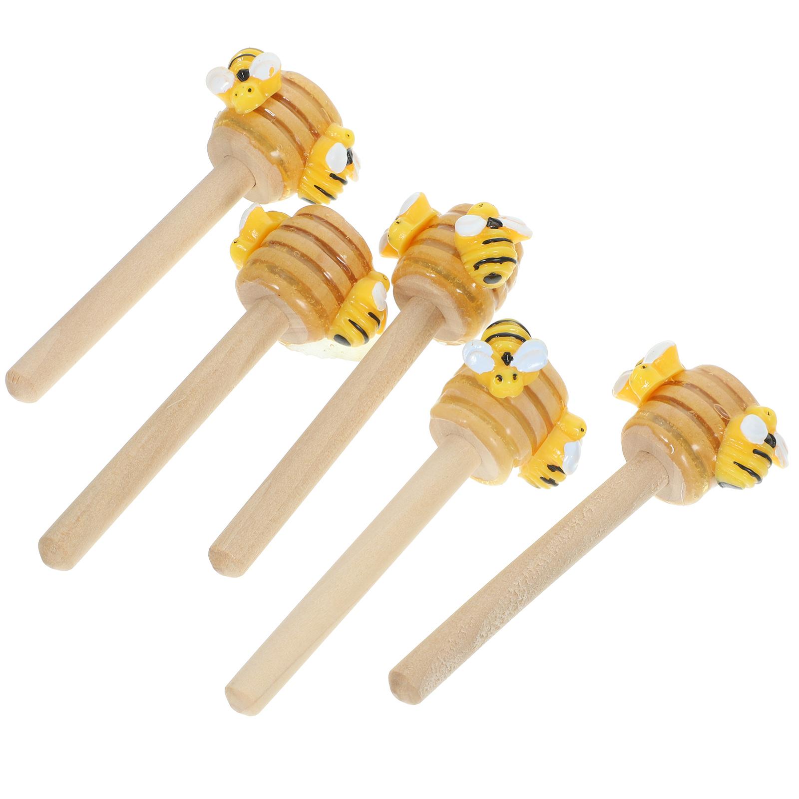 

5 Pcs Bee Honey Dipper Decorative Sticks Tiered Tray Kitchen Display Rack Small Bee Decor Wood Sign Festival Party Decor