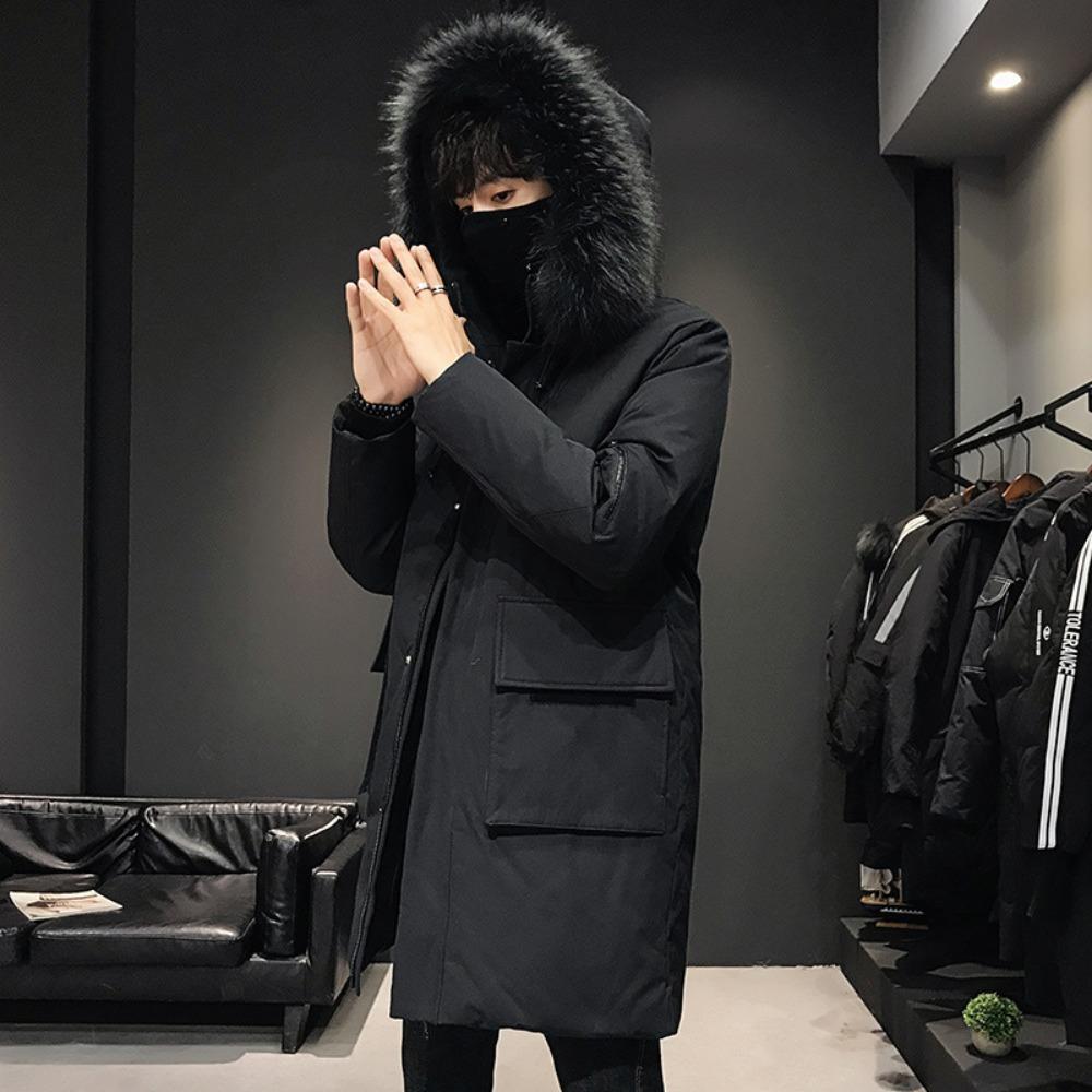 Winter Men's White Duck Down Jacket Men's Medium and Long Men's Trend Hooded Thickened Tooling Men's Coat