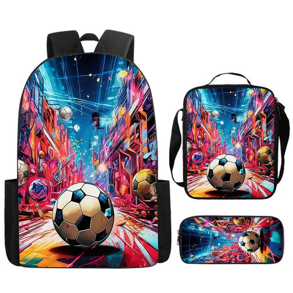 3Pcs/Set Cartoon Casual Fashion Soccer School Bags for Boy Girls Flat Surface Football Pattern Book Bags Sets Backpacks Children's Birthday Gift