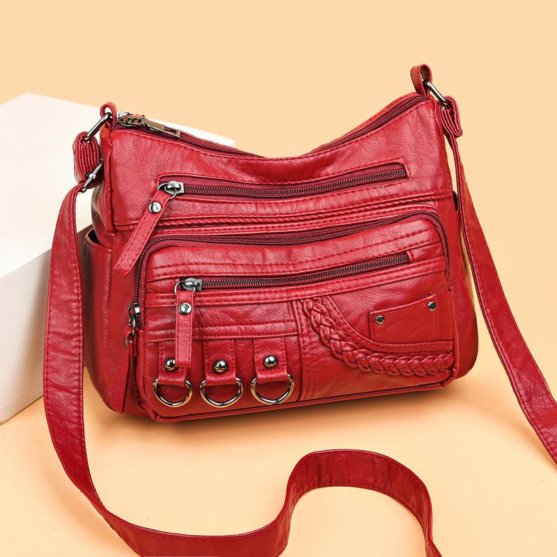 Přeshraniční módní a lehká kabelka pro ženy středního věku s velkou kapacitou, vícevrstvá kabelka přes rameno z měkké kůže s texturou