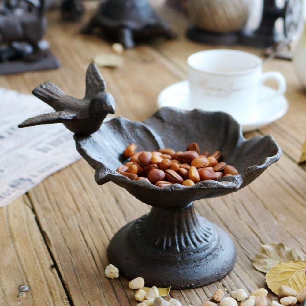 Nostalgic Bird Bath Retro Bird Water Bowl Craft Ornament Petal Bird Feeder Basin  Living Room