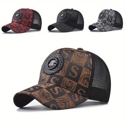 1 Stück Modische Baseballkappe für Herren - Atmungsaktives Netz, Snapback, Schwarz/Rot, Outdoor-Reise