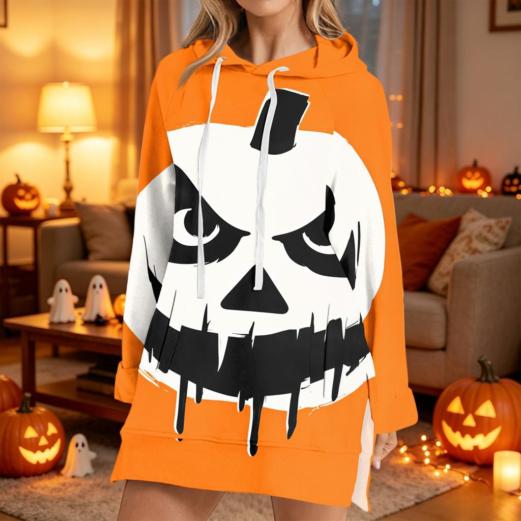 Women's Casual Long Sleeve Halloween Print Pullover Hoodie Sweatshirt