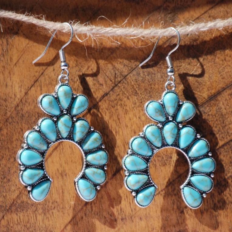 Retro Turquoise Irregular Geometric Cactus Stud Earrings for Women