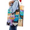 Women Handbag Linen Totes with Family Cat Print Casual Traveling Beach Gift Bags CLE