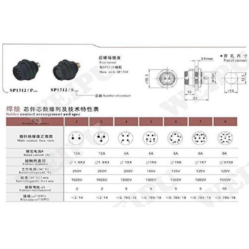 2 pcs SP1310 ip68 2-pin Waterproof Connector Power Cable connectors Cable connectors Automotive connectors Plug and socketMultipole Plug and Socket