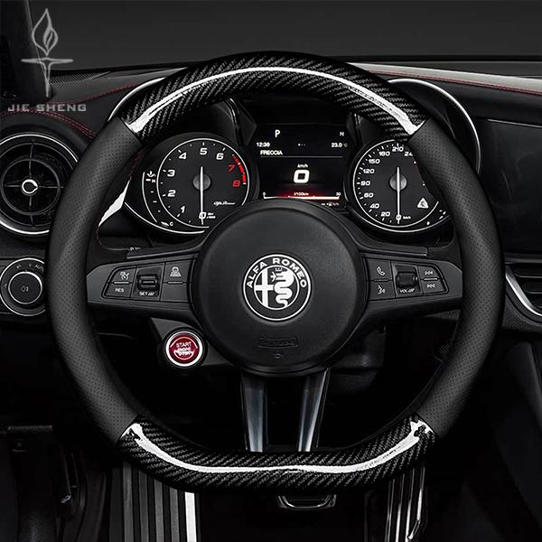 For Alfa Romeo Giulia Giulietta 159 147 156 Mito Sportiva Stelvio Anti-Slip Carbon Fiber Leather Car Steering Wheel Cover