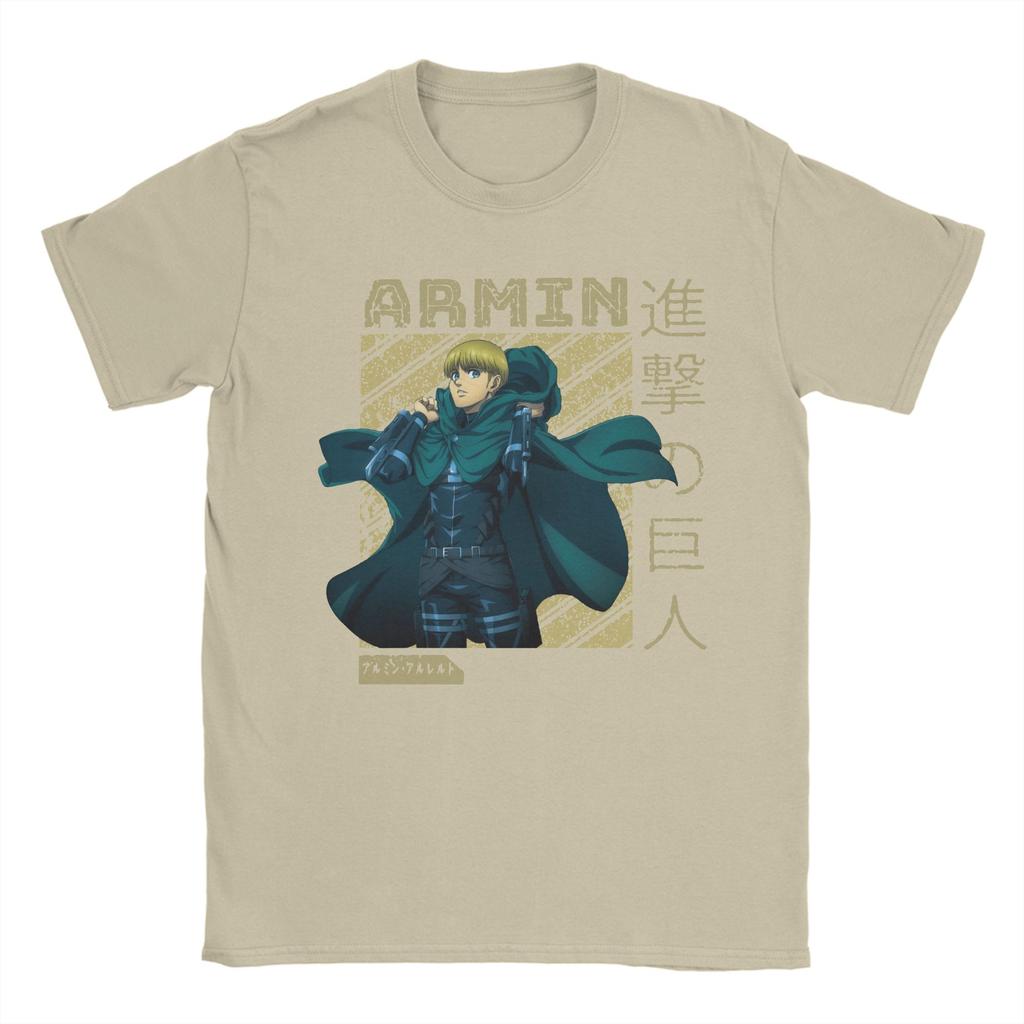 Vintage ARMIN aus Attack on Titan T-Shirts für Herren O-Ausschnitt Reine Baumwolle T-Shirts Anime Kurzarm T-Shirts Grafik Kleidung