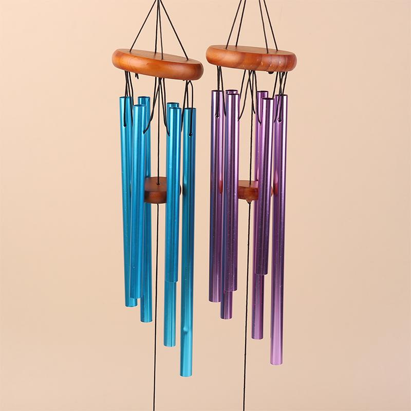 1 buc Clopoței de vânt din țevi de aluminiu cu 6 tuburi, clasici, cu cârlig și etichetă de agățat din lemn, Decorațiune pentru balcon, hol, Cadou de ziua de naștere