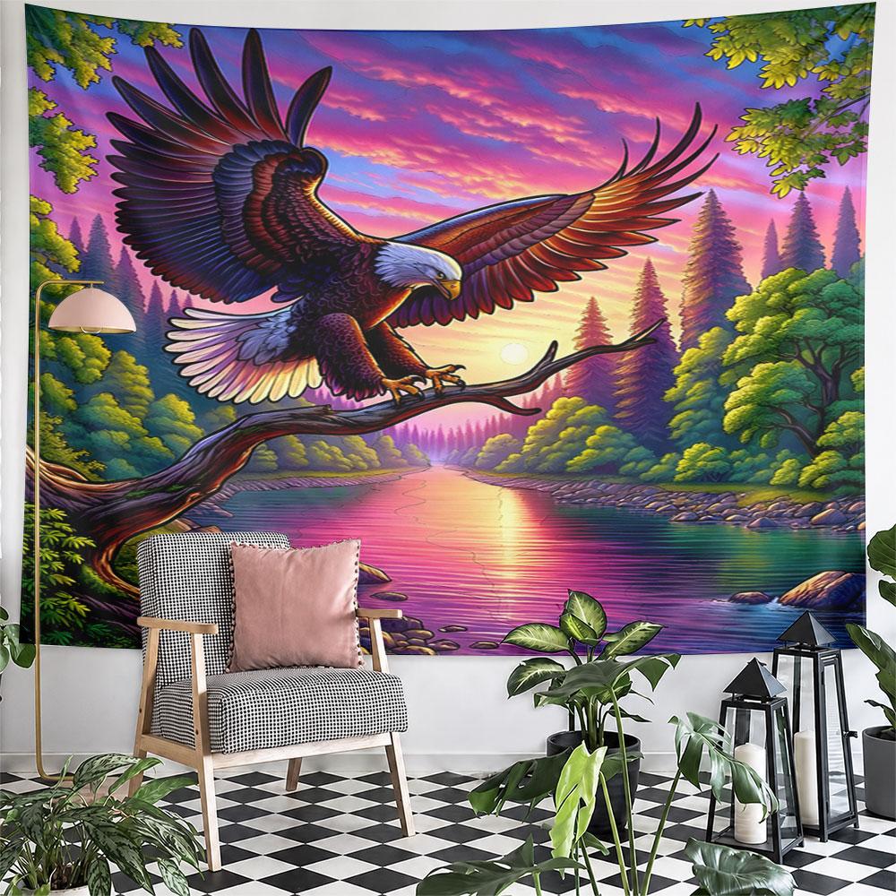 Majestic Eagle Over Colorful Sunset River Pattern Wall Hanging Tapestry Decorative Tapestry Home Decor for Bedroom and Living Room