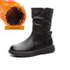 2024 Women's British Style Flat-Sole Velvet Mid-Length Martin Boots for Autumn and Winter