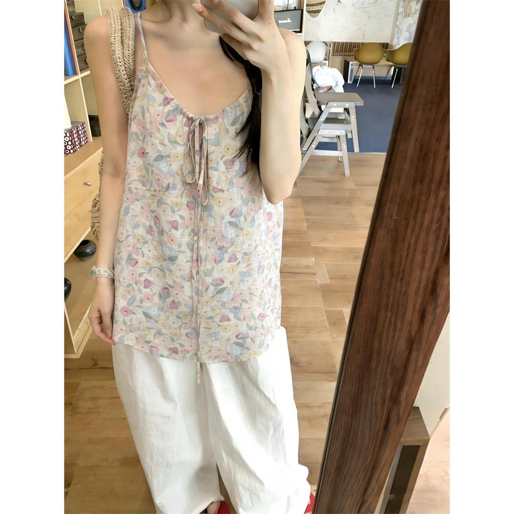 Korean sweet broken flower sling vest women's summer new loose age-reducing top outer wear