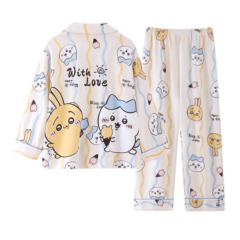 100% Cotton Girls Pajama Set Long Sleeve Cartoon Print Sleepwear Kids Teens Home Wear