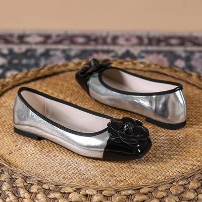 Markowe buty z kwadratowym noskiem w kolorze srebrnym Camellia, damskie, wygodne, miękkie, płytkie, wsuwane, codzienne, mokasyny 2024