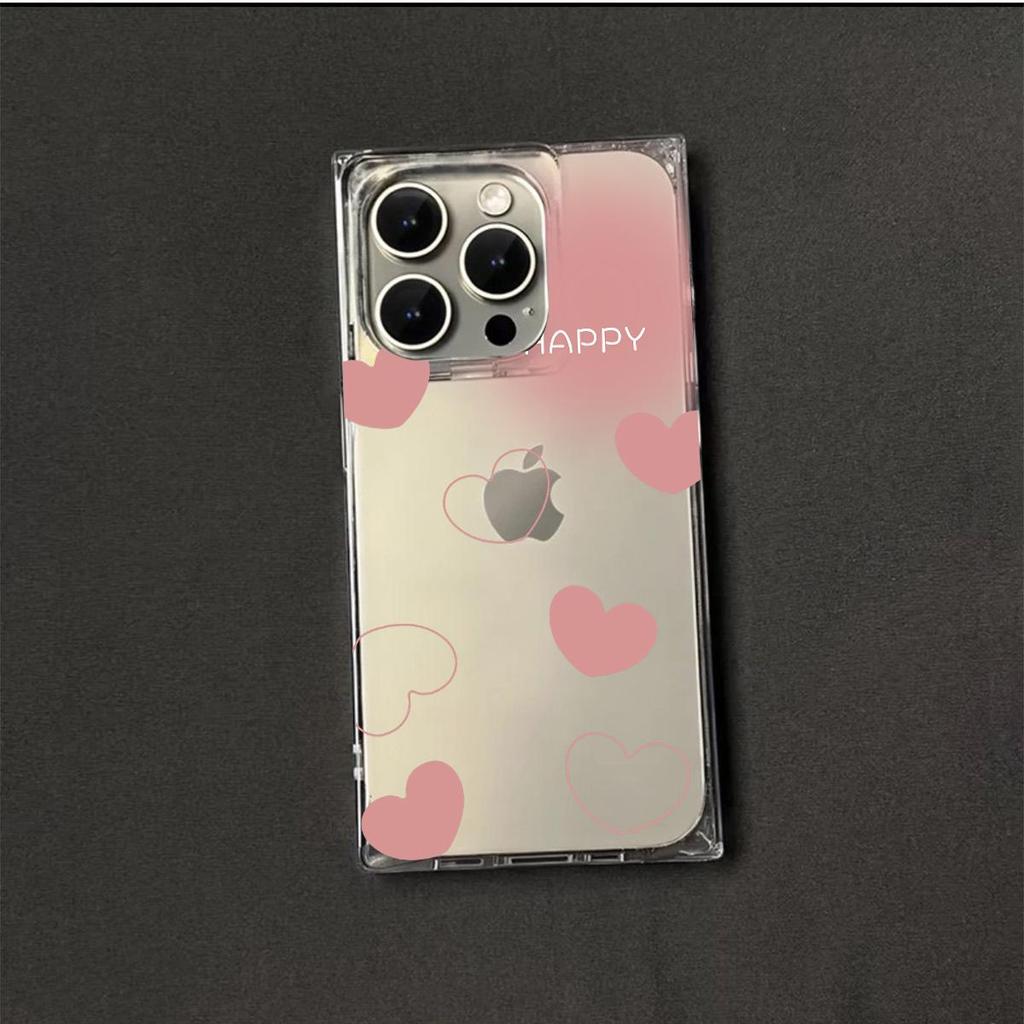 Clear Square Back Tube Case Protection For iPhone 11 15 Plus 14 Pro Max 16 ProMax 12 13 Anti-Oxygen,Pink Heart Pattern Casing