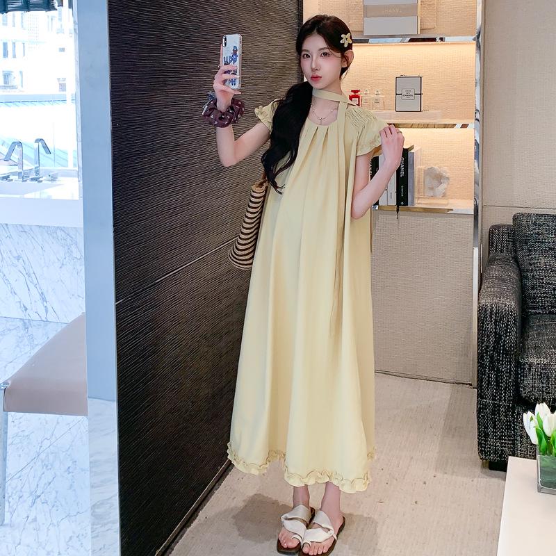 

2026 Elegant Lace Puff Sleeve Maternity Dress L