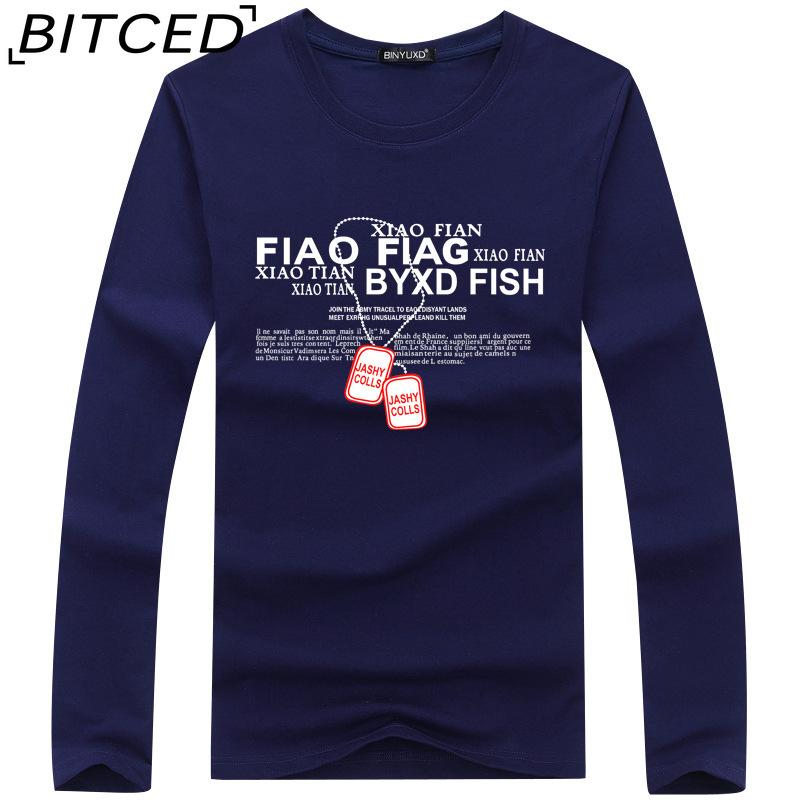 BITCED Men's Spring and Autumn Slim Trend Long-sleeved T-shirt Versatile O-neck Bottoming Shirt