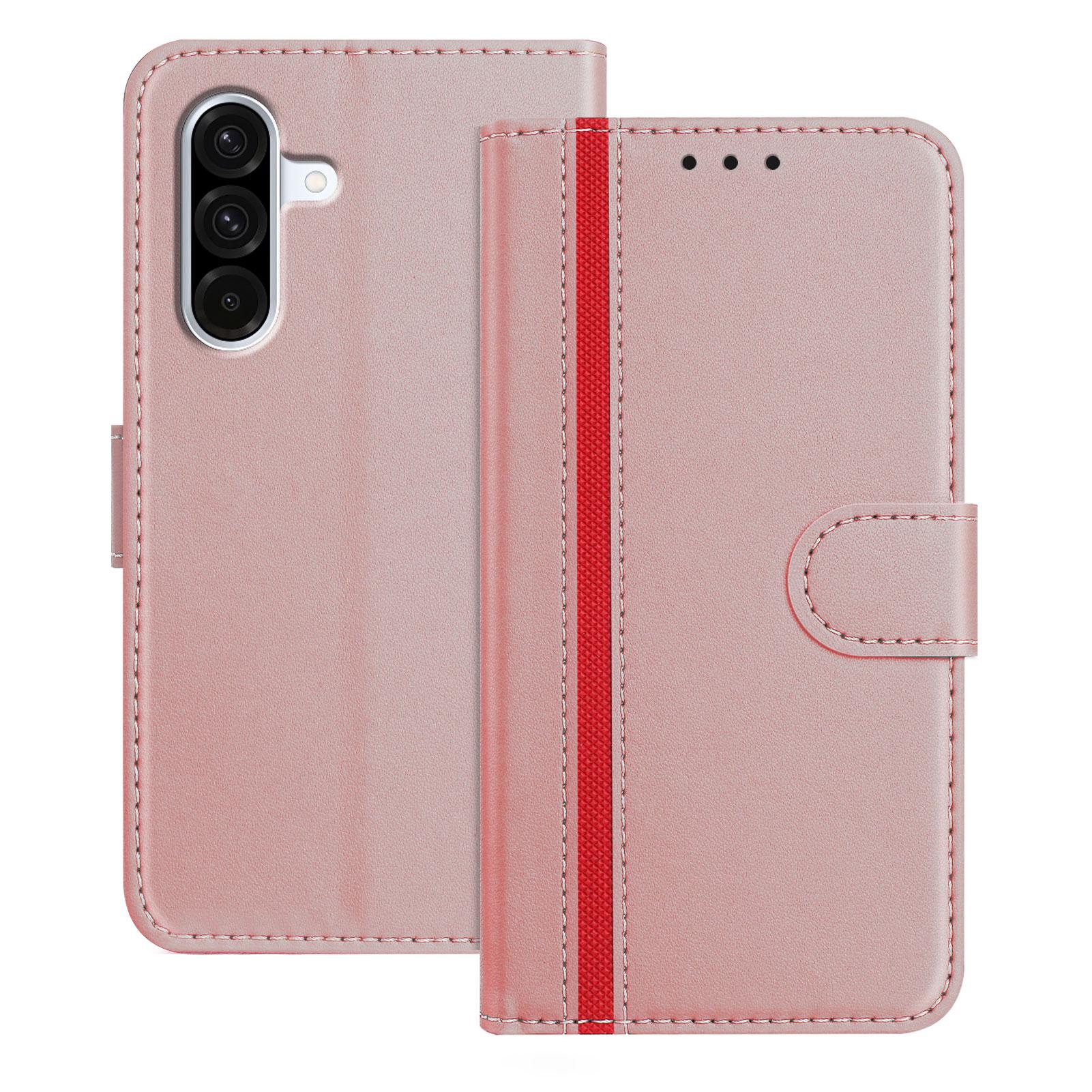 

For Samsung Galaxy A36 5G Phone Cases Wallet Stand Color Splicing Leather Cover with Magnetic Clasp Rose Gold