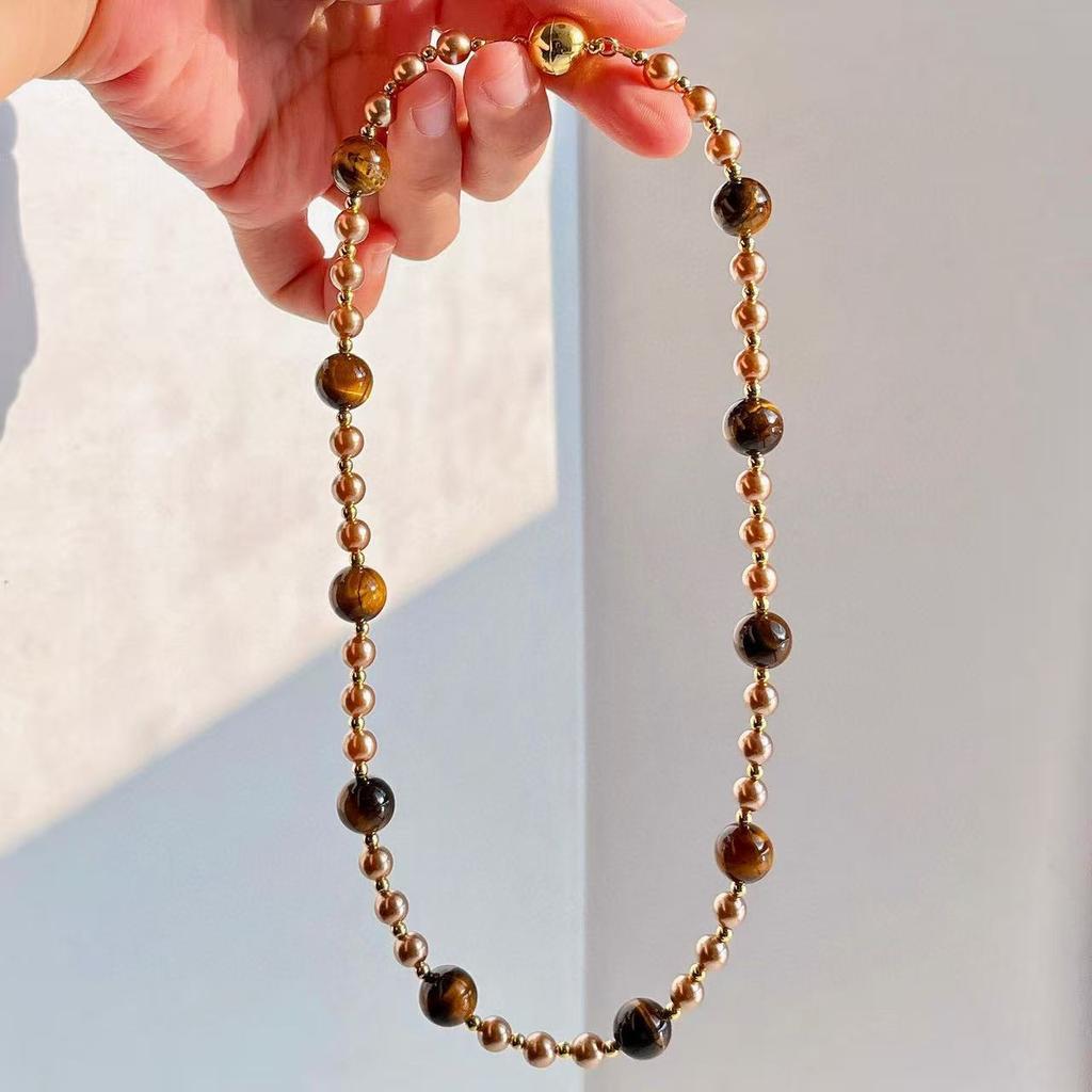 Maillard Style Natural Tiger's Eye Design Sense Gypsy Crystal Clavicle Chain Necklace