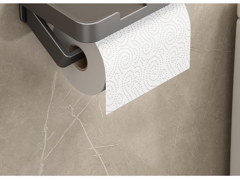 Gun Gray Toilet Tissue Holder & Mobile Phone Shelf | Punch-Free Wall-Mounted Bathroom Organizer