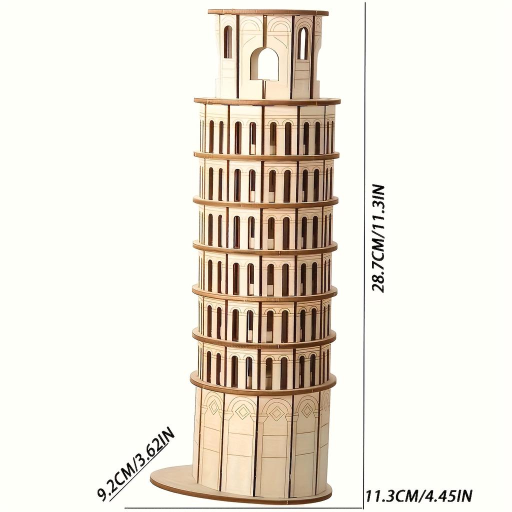 3D Wooden DIY Three-dimensional Pisa Leaning Tower Puzzle Adult Unzip Assembling Holiday Gift Decoration Model