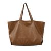 PU Black Zipper Large Capacity Handbag Lightweight Soft Leather Shoulder Bag Unisex Simple Fashionable Versatile Tote Bags