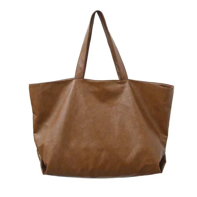 

PU Black Zipper Large Capacity Handbag Lightweight Soft Leather Shoulder Bag Unisex Simple Fashionable Versatile Tote Bags