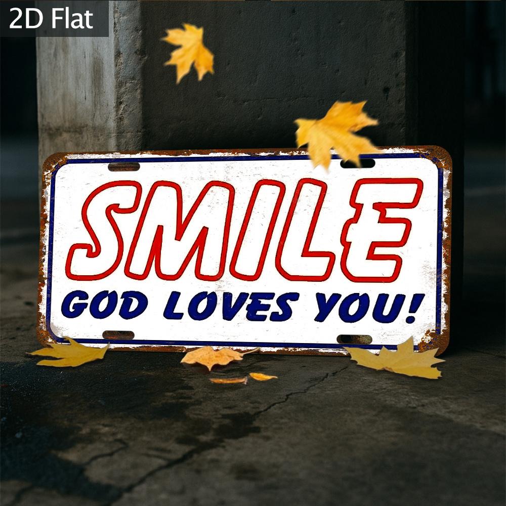 D Flat pc Vintage Smile GOD LOVES YOU Metal Sign Sign Retro Red Blue Lettering X cm Large Metal Wall Decor