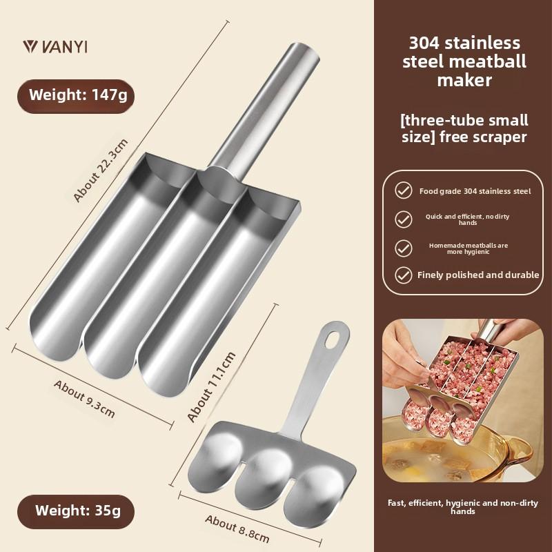 

1PCS 304 Stainless Steel Meatball Maker with Fishball Shrimp Slurry Mold for Kitchen Camping – Compact Design for Easy Storage M&3 lbs серый