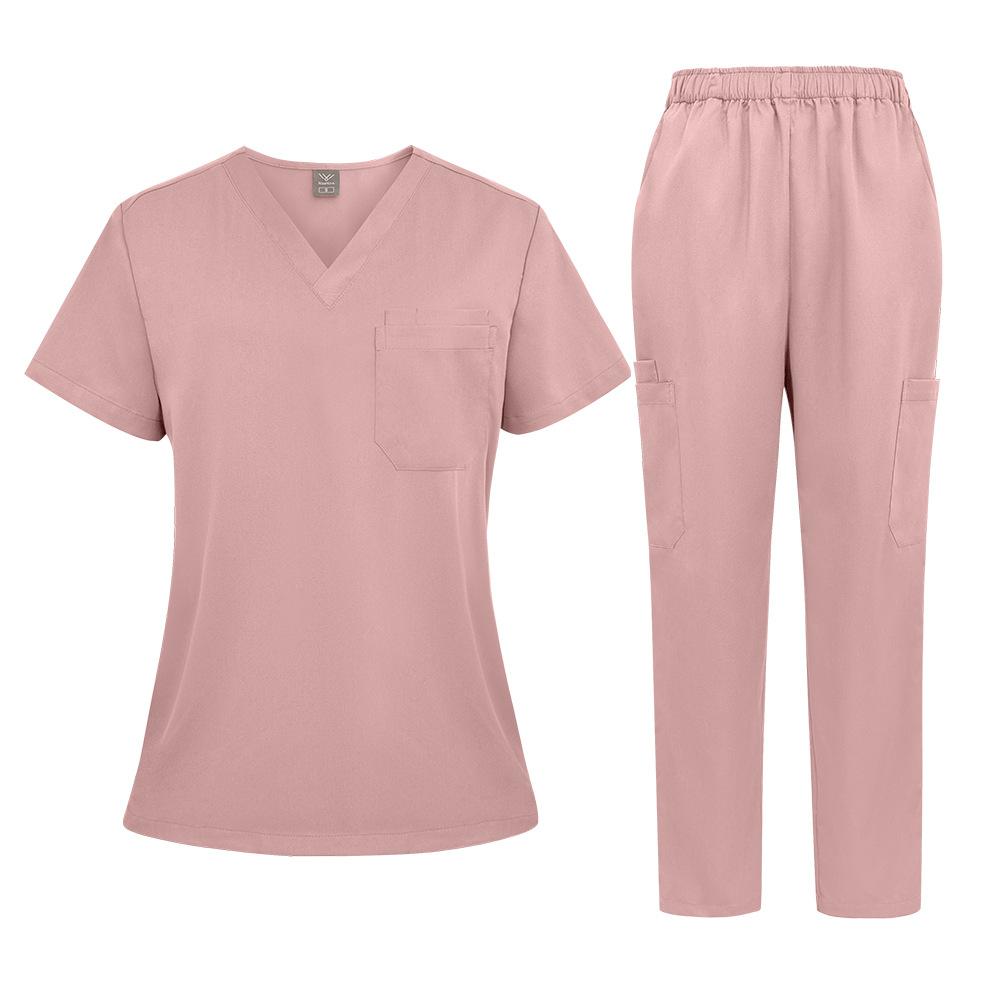 3Xl Men'S And Women'S Casual Loose Large Size Wind Hand Washing Clothes Doctor Nurse Clothes Work Clothes Solid Color Set Short Sleeves