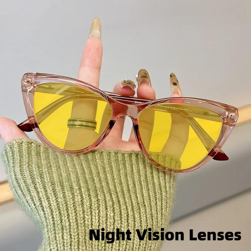 Women's INS Style Red & Orange Lens Blue Light Blocking Glasses Retro Cat-Eye Anti-Glare Night Vision Glasses Gaming Goggles