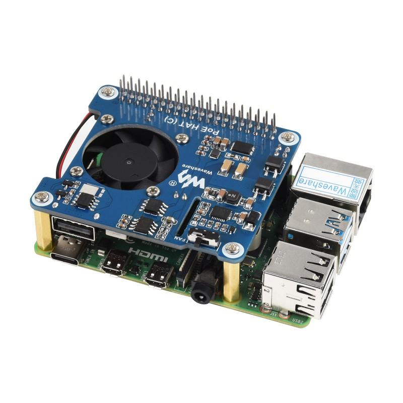 Power Over Ethernet HAT (C) for Raspberry Pi 3B+/4B, 802.3af/at-compliant