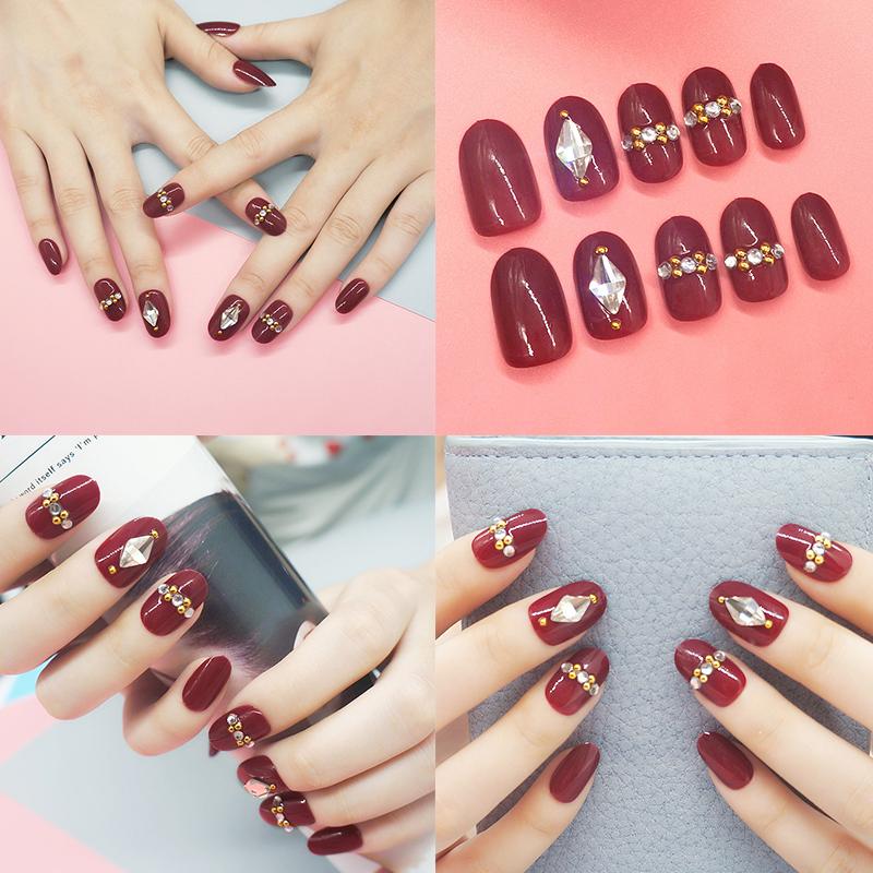 Red Handmade Press-On Nails Set Heart With Pearl Design Short Elegant Sweet Style Full Cover Nail Tips For Women And Girls