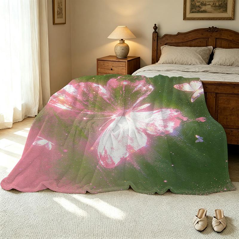 Butterfly Theme Thick Warm Single Flannel Blanket Soft Cozy for Home, Couch Naps, Guest Bed, Halloween & Christmas