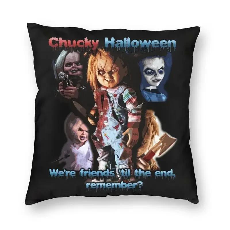 Kissenbezug „Chucky und die Braut“, 40 x 40 cm, Halloween, Kinderspiel-Kissenbezug, Samt, moderne Kissen, Dekoration, Salon, Heimdekoration