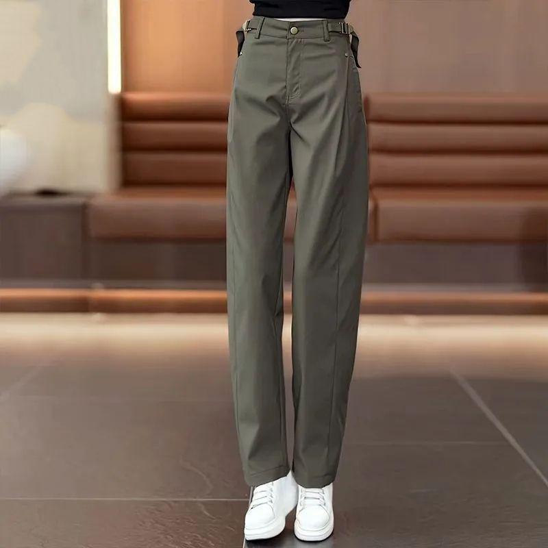 Women's Retro Casual Wide-Leg Cargo Pants - 2026 Spring/Autumn High-Waisted, Slimming, Floor-Length Banana Pants