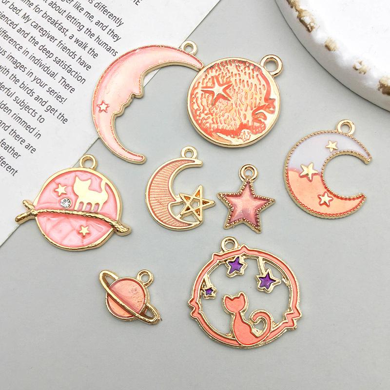 

Pink Drip Oil Alloy Moon Star Pendant Charm for DIY Handmade Jewelry
