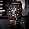 Wood Watches Luxury Luminous Multi-function Wooden Men's Chronograph Quartz Retro Watch Fashion Sport Timepieces