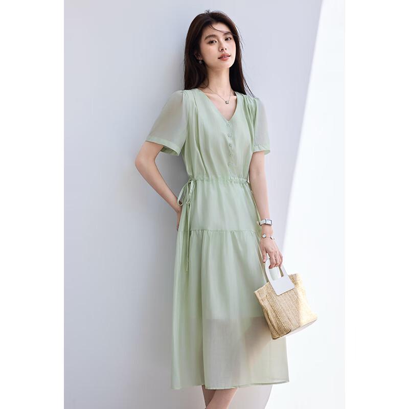 VICTORIA&VERA Women's Tencel V-Neck A-Line Midi Dress