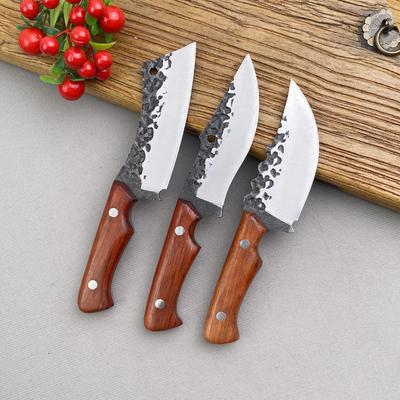 4 Inch Utility Knife Forged Boning Butcher Knife Stainless Steel Kitchen Knife Meat Cleaver Wooden Handle Fish Cooking Knife